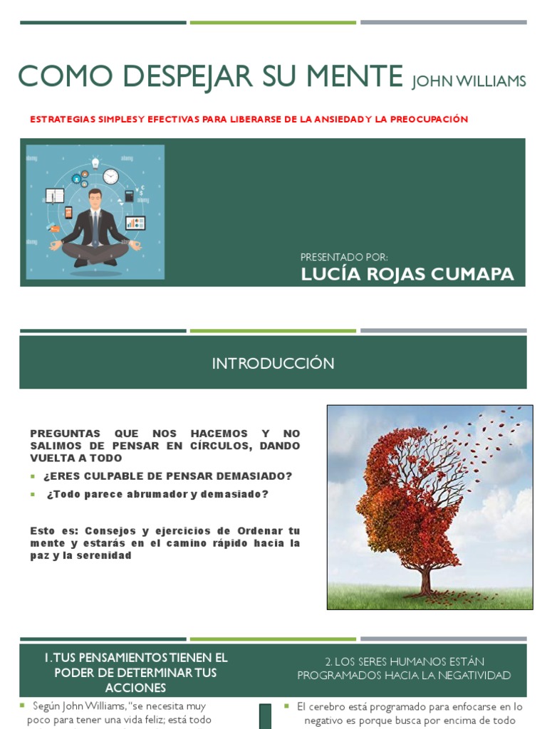 Como Despejar Su Mente Lucia Rojas PDF Pensamiento Mente