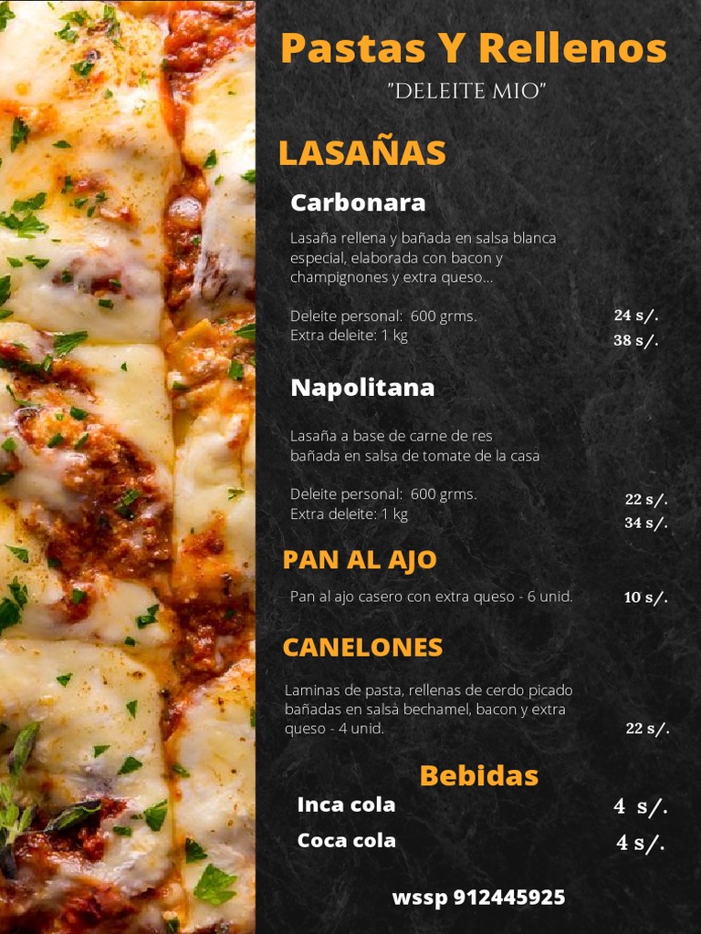 Menú Pizzería Simple Negro | PDF