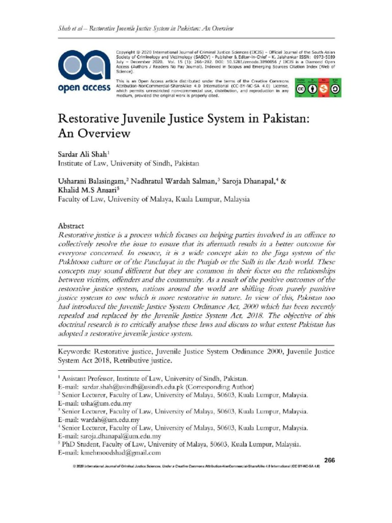 Restorative Juvenile Justice System in Pakistan - An Overview | PDF