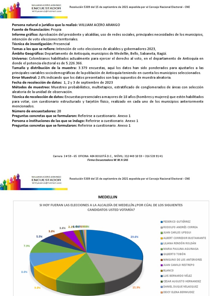 Encuesta William Acero Arango Septiembre 2023 PDF Metodología de encuesta Muestreo