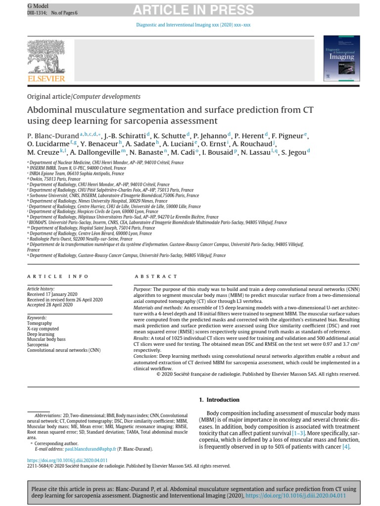CT-Based Deep Learning for Sarcopenia | PDF | Ct Scan | Image Segmentation