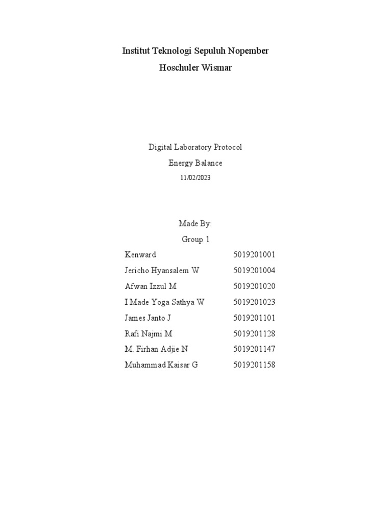 Laboratory Protocol Report Group 1 Download Free PDF Engines