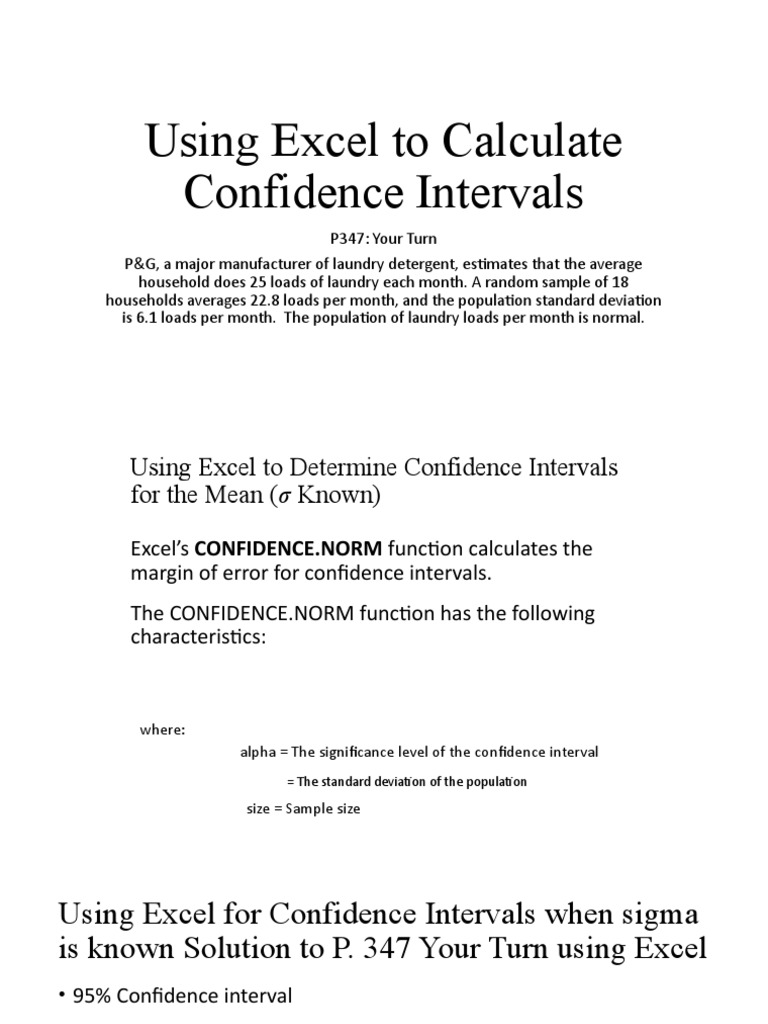 Using Excel To Calculate Confidence Intervals PDF Standard