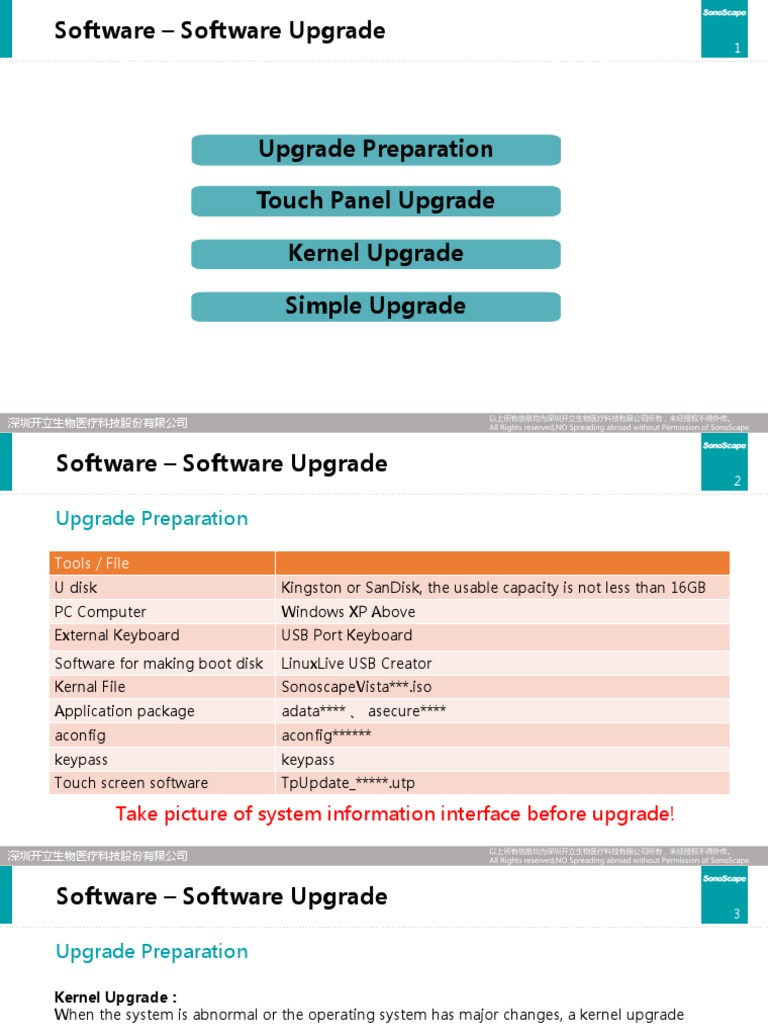 Sonoscape Software Upgrade Guide | PDF | Booting | Usb Flash Drive