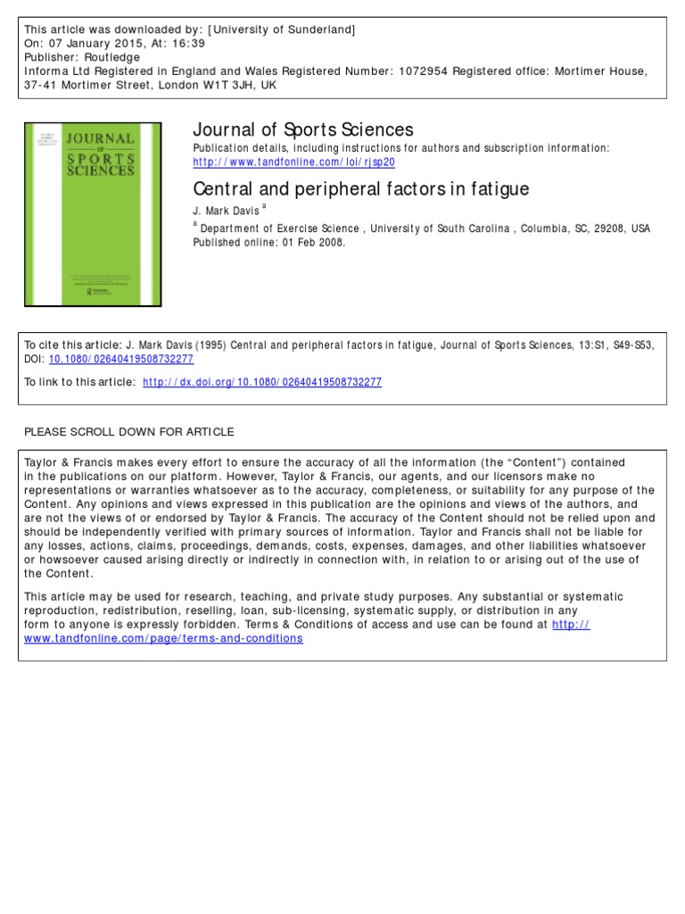 Central and Peripheral Fatigue Factors | PDF | Tryptophan | Serotonin