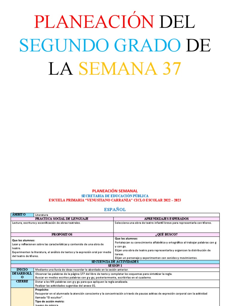 Planeación Semanal Segundo Grado 2023 | PDF | Educación primaria ...