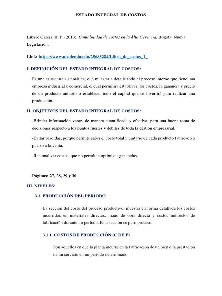 Estado Integral de Costos y Producción | PDF | Costo | Inventario