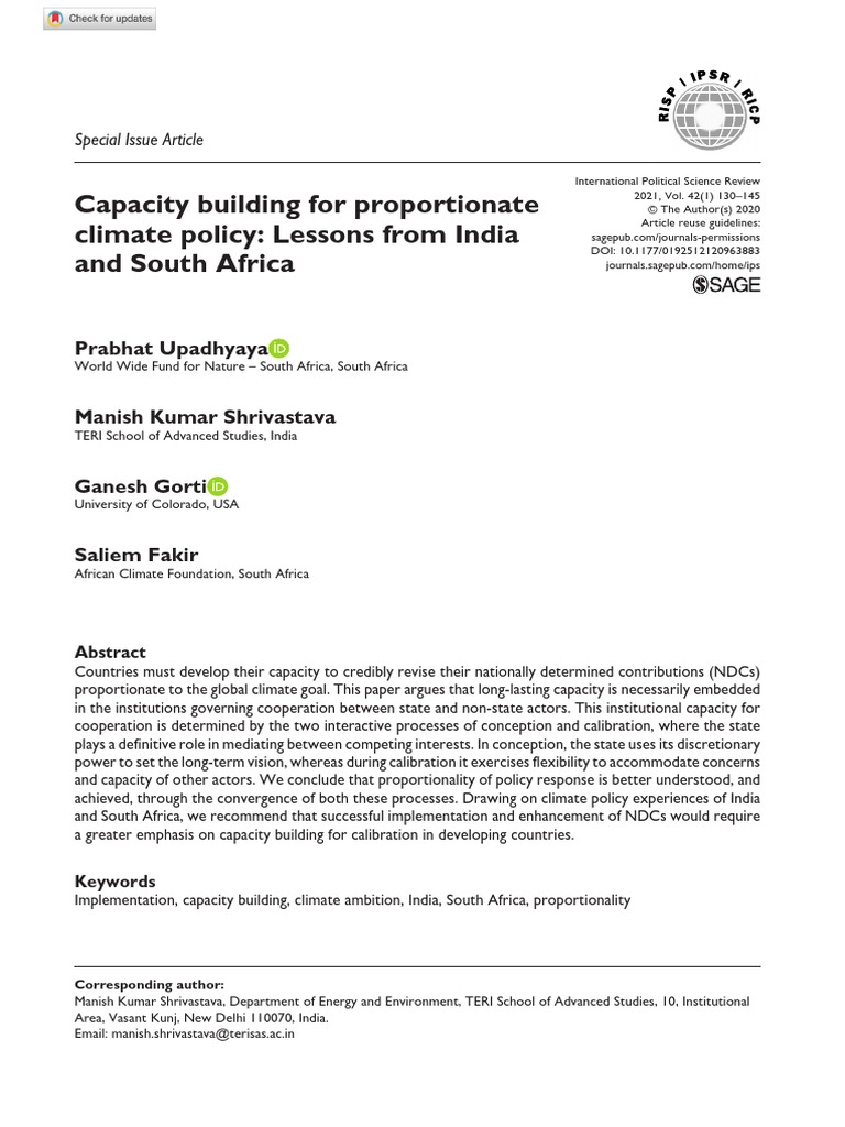 Climate Policy Capacity in India & South Africa | PDF | Policy ...