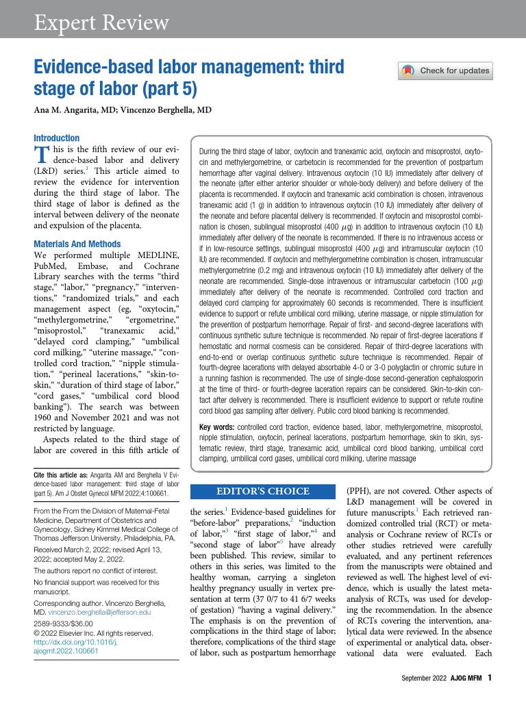 Evidence-Based Management of Third Stage Labor | PDF | Childbirth ...