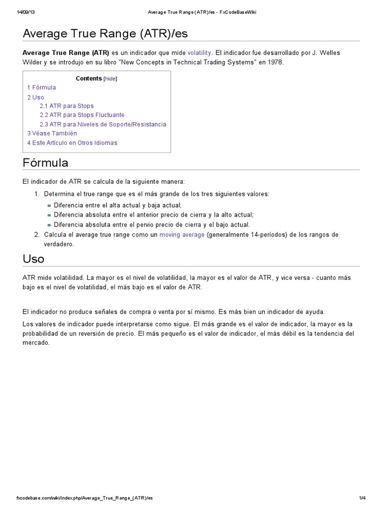 Indicador Average True Range (ATR) | PDF | Volatilidad (Finanzas ...