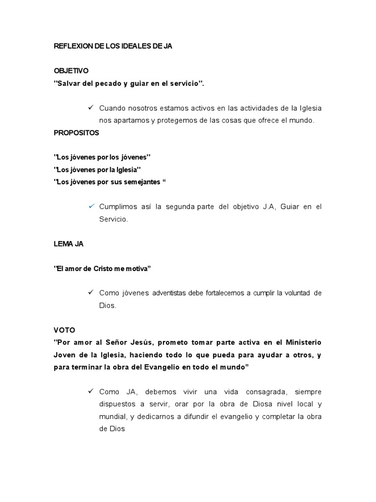 Ideales y Lema del Ministerio Joven JA | PDF | Religión y ...