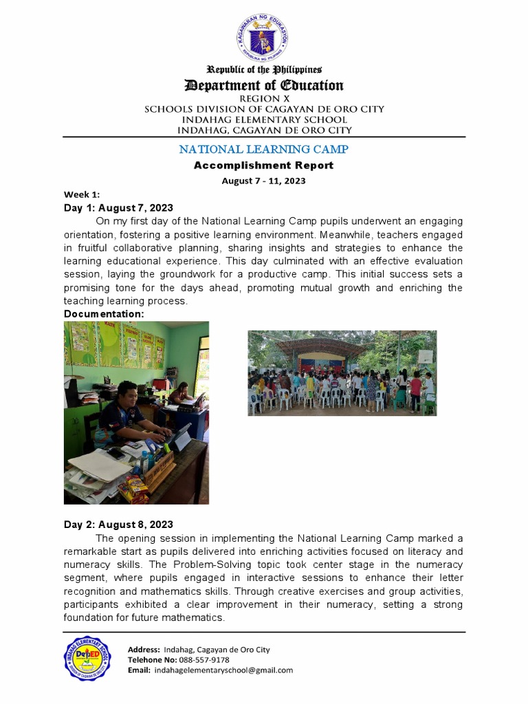 National Learning Camp Accomplishments | PDF | Literacy | Teachers
