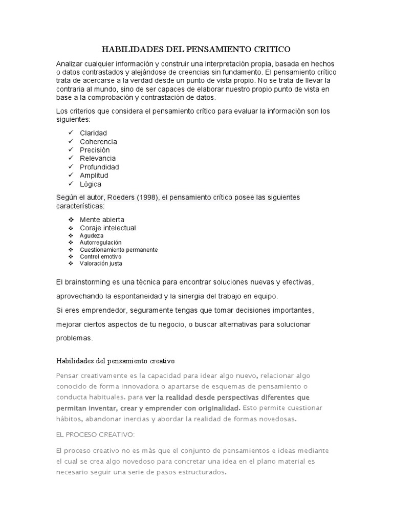 Habilidades Del Pensamiento Critico | PDF