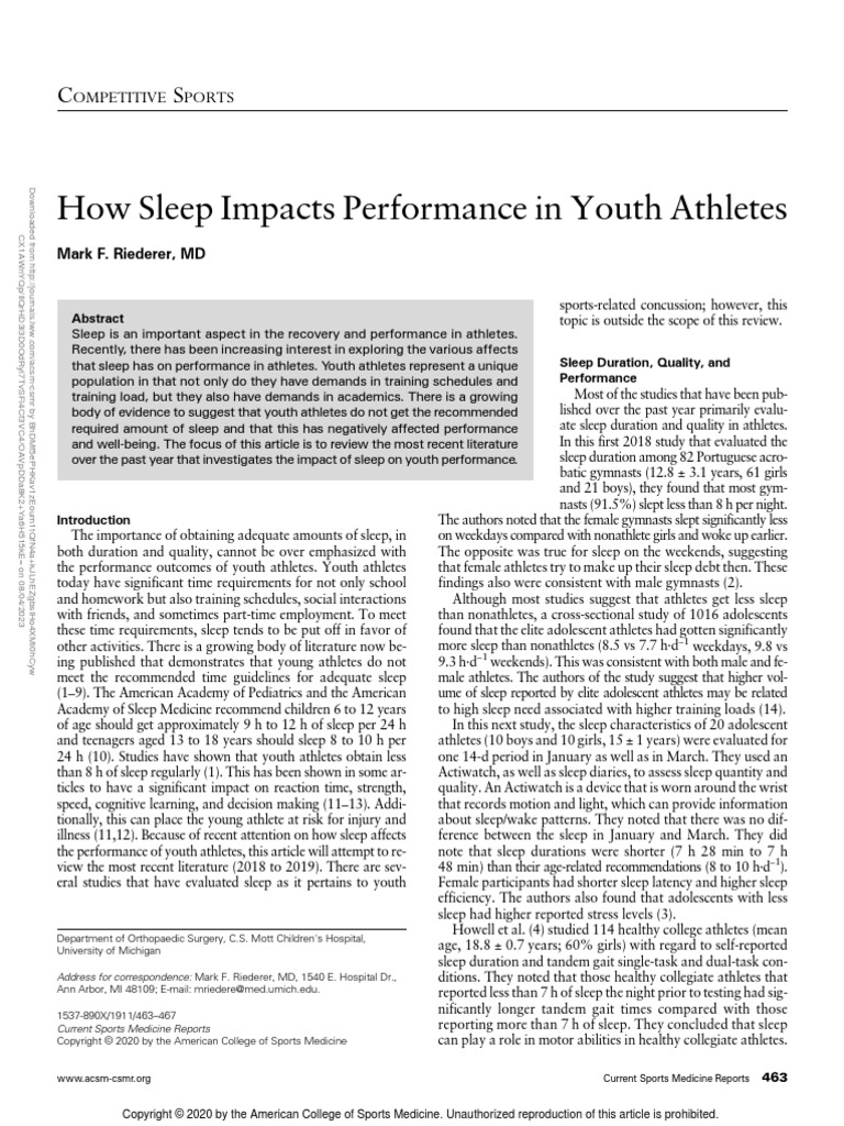 How sleep impacts performance in youth athletes 8 pdf sleep sleep
