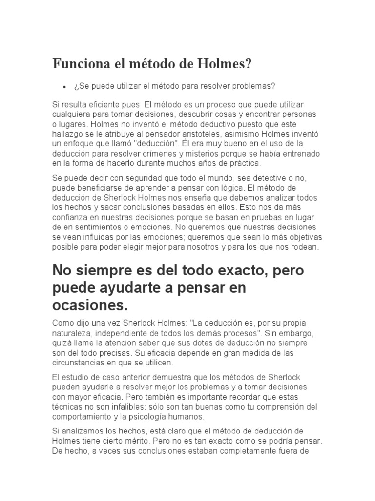 El Método Deductivo de Holmes | PDF | Razonamiento deductivo | Método ...