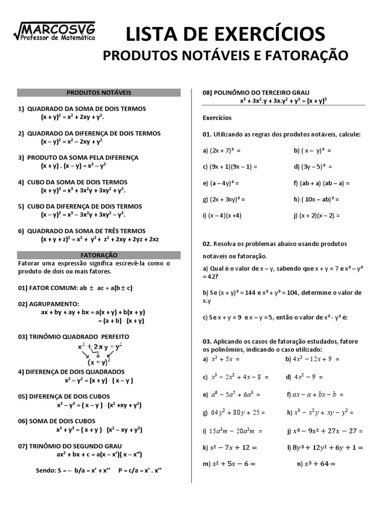 GABARITO produtos-notaveis-e-fatoracao | PDF