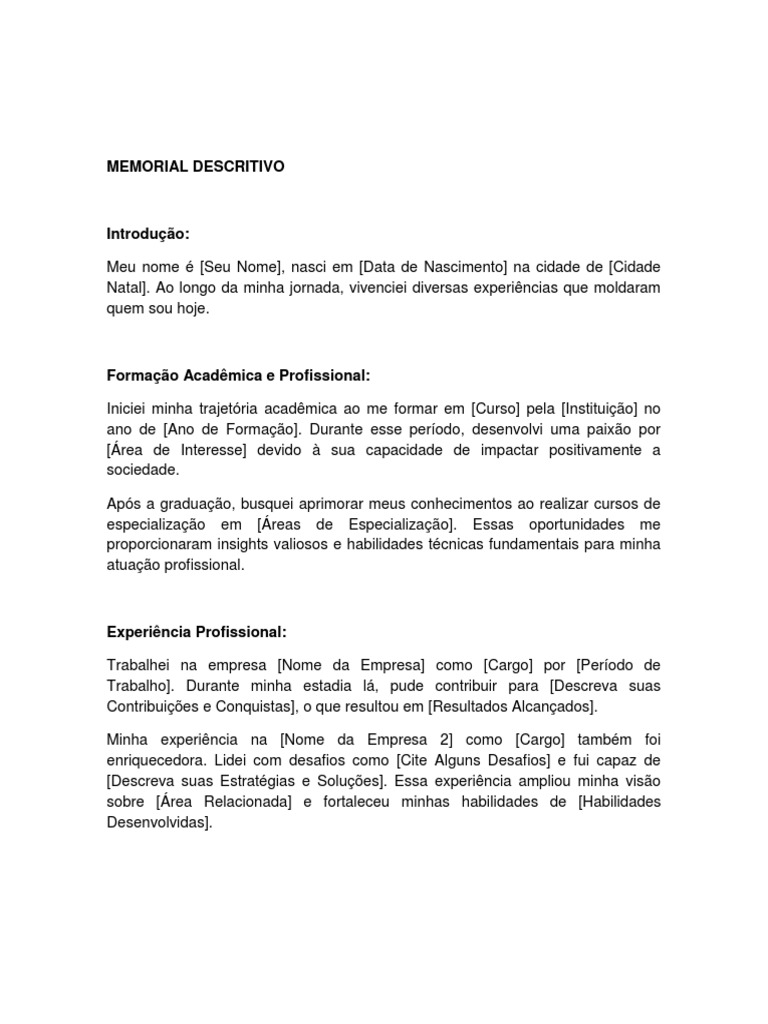 Memorial Descritivo Pessoal e Profissional | PDF