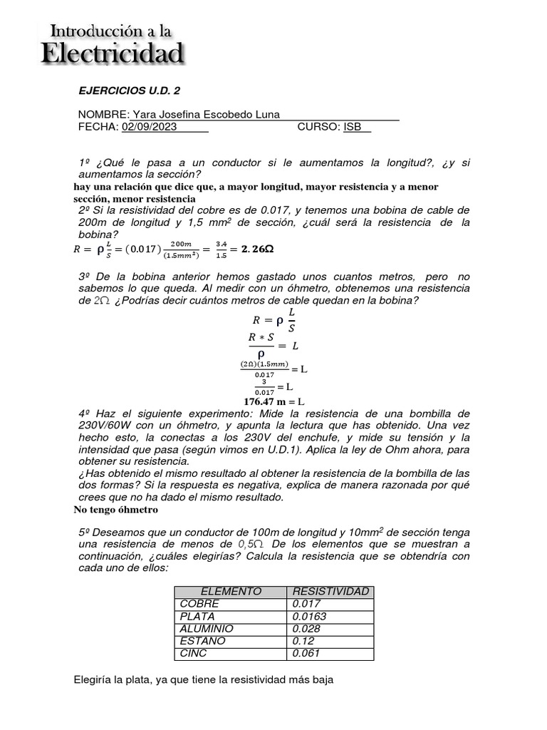 Escobedo Yara E2 | PDF | Resistencia Eléctrica y Conductancia | Inductor