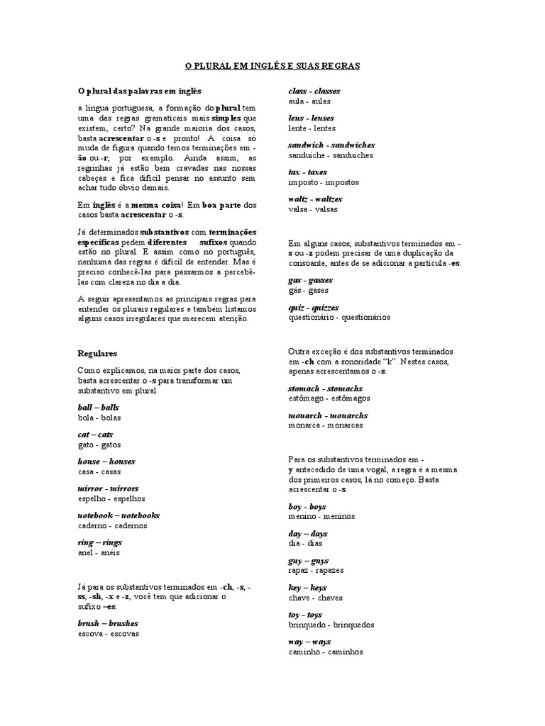 O Plural em Inglês e Suas Regras | PDF | Plural | Linguística