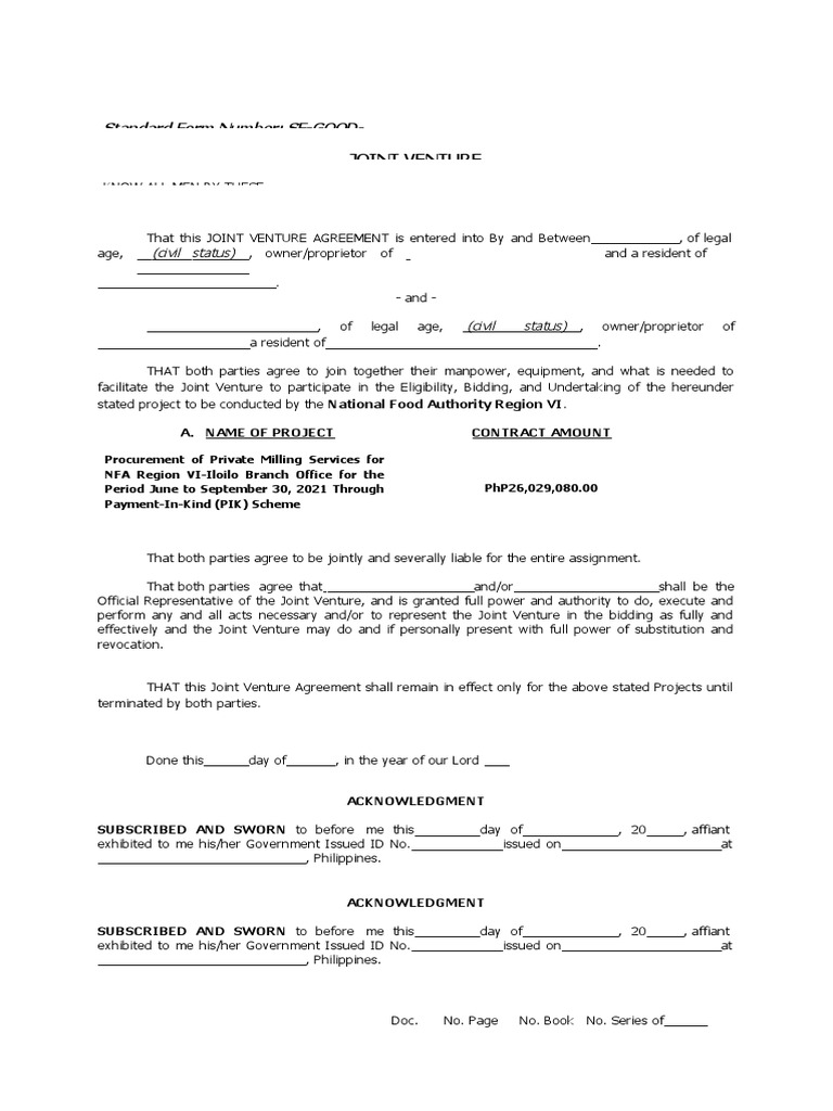 Standard Form Number SFGOOD Joint Venture PDF Economies Government