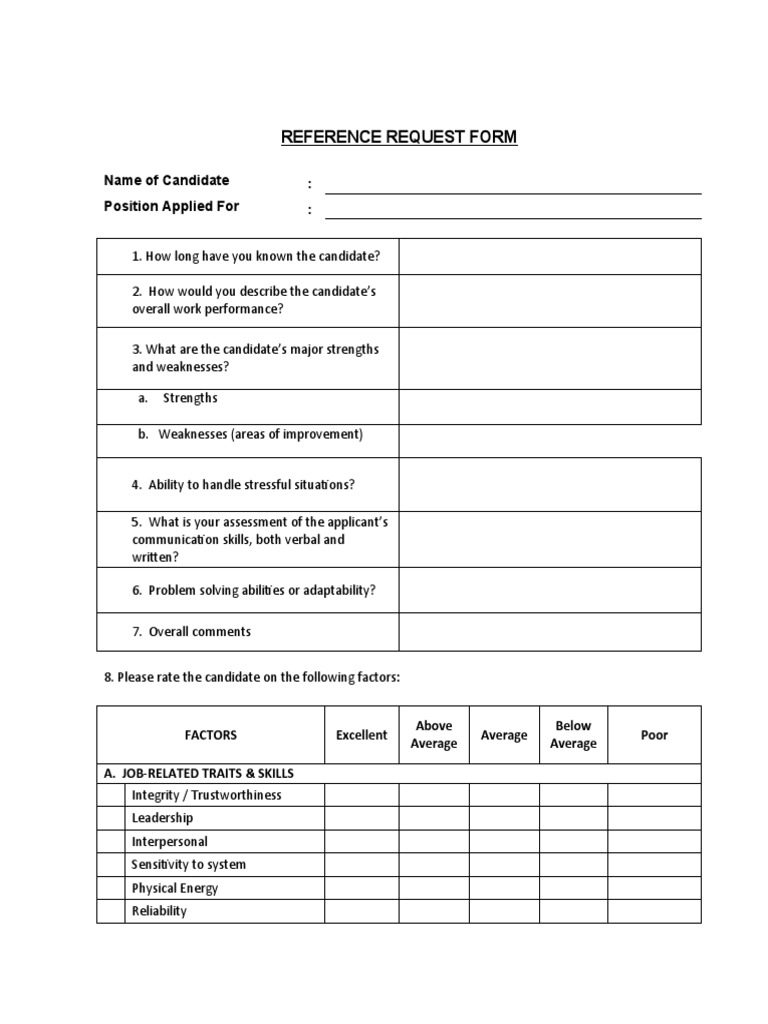 Reference Request Form | PDF | Leadership | Cognitive Science