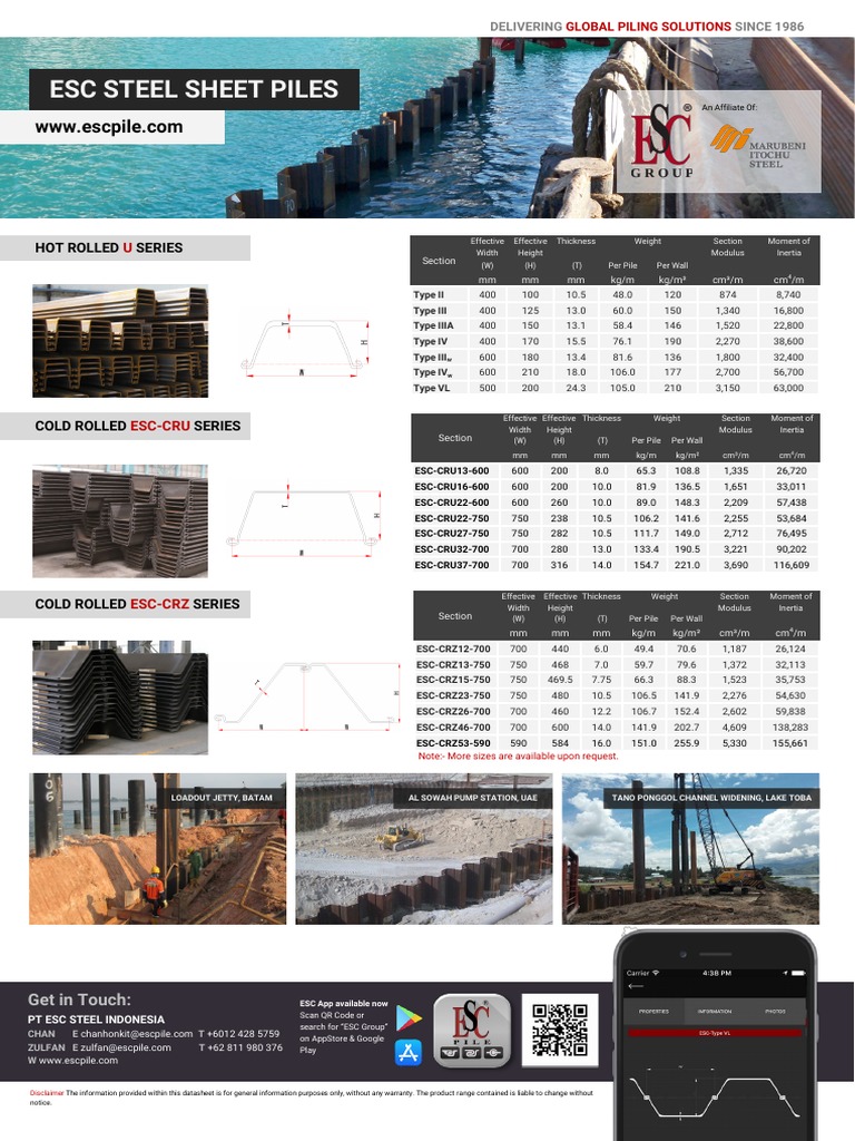 ESC Steel Sheet Piles Specifications | PDF | Building Engineering ...