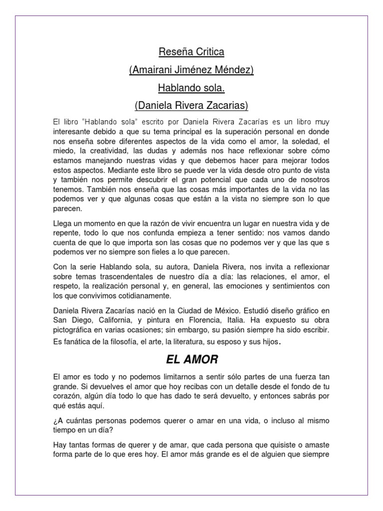 Reseña Critica Hablando Sola | PDF | Amor | Dios