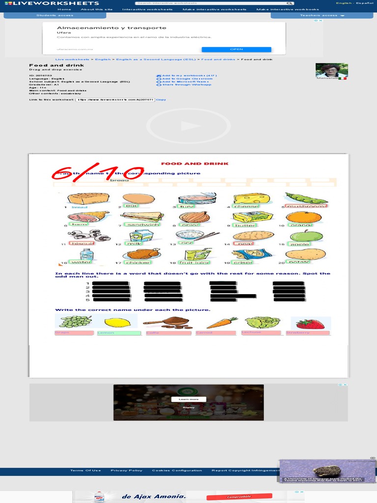 Food and Drink Online Exercise For A1 | PDF