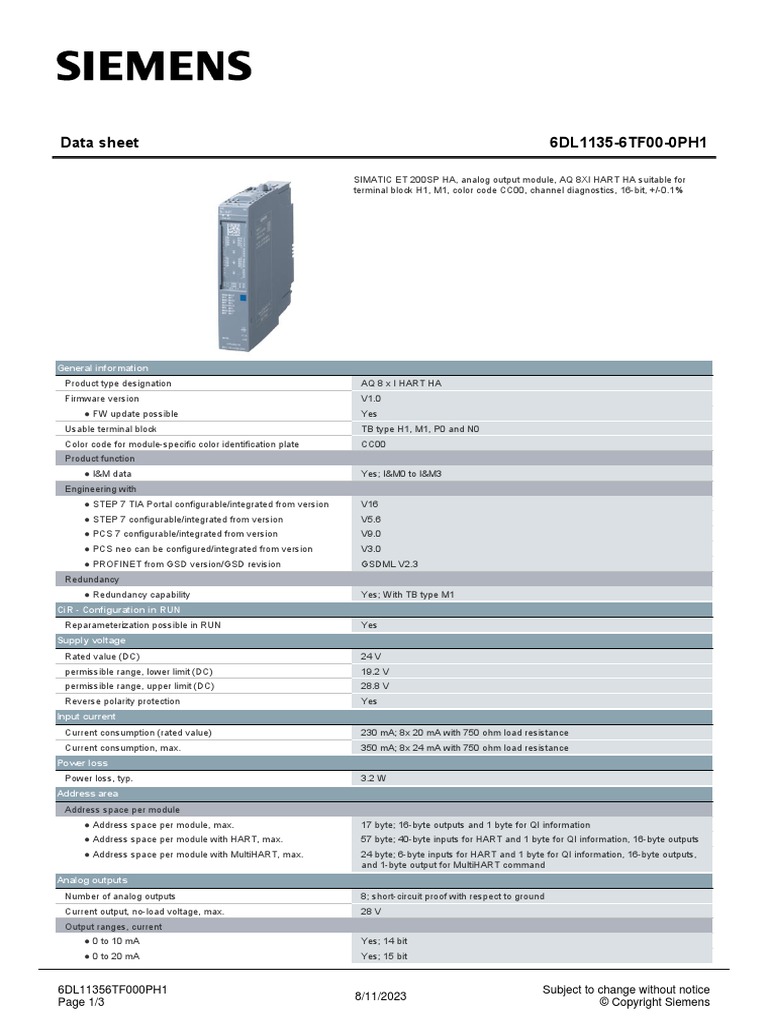 6DL11356TF000PH1 Datasheet en | PDF | Electronic Engineering ...