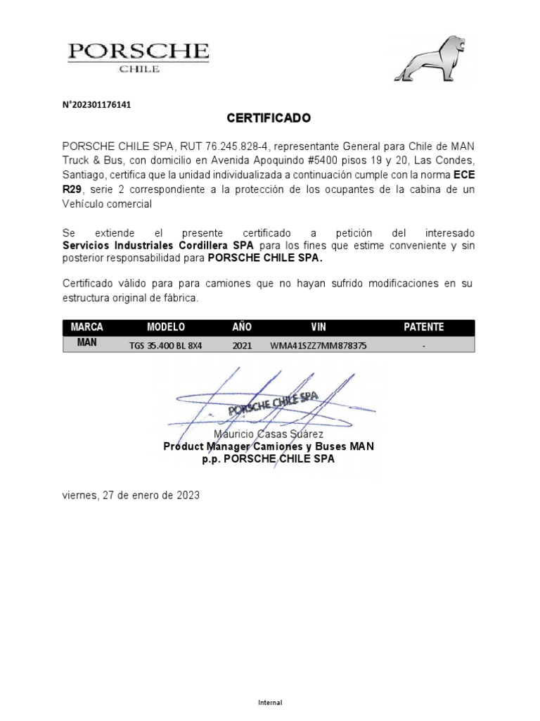 Certificación ECE R29 para MAN TGS 35.400 | PDF