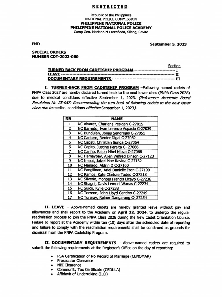SO 23 060 Turnback of NC Alvarez 16 Others | PDF