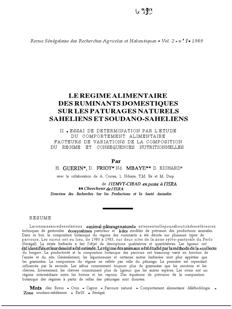 Régime Alimentaire des Ruminants au Sénégal | PDF | Mouton | Fourrage