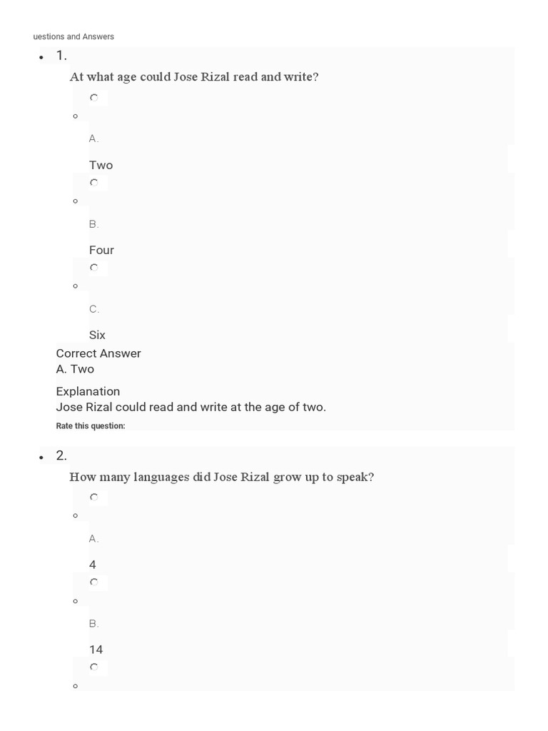 Rizal Quiz Bee | PDF | Philippines