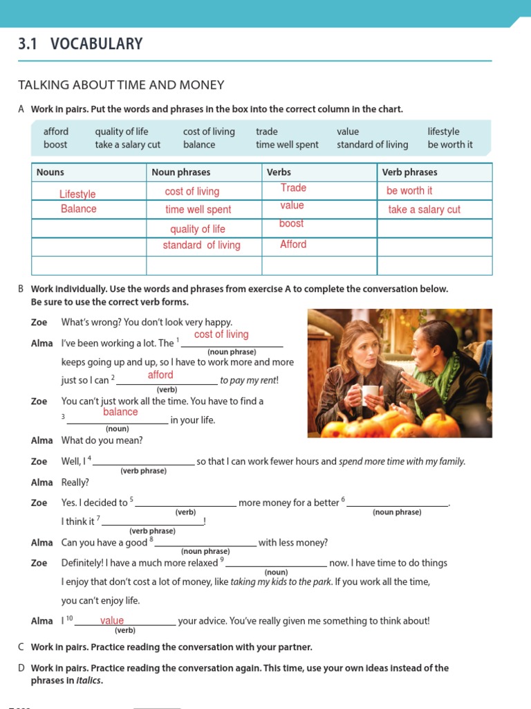 Time and Money Vocabulary Exercise | PDF | Cost Of Living | Noun