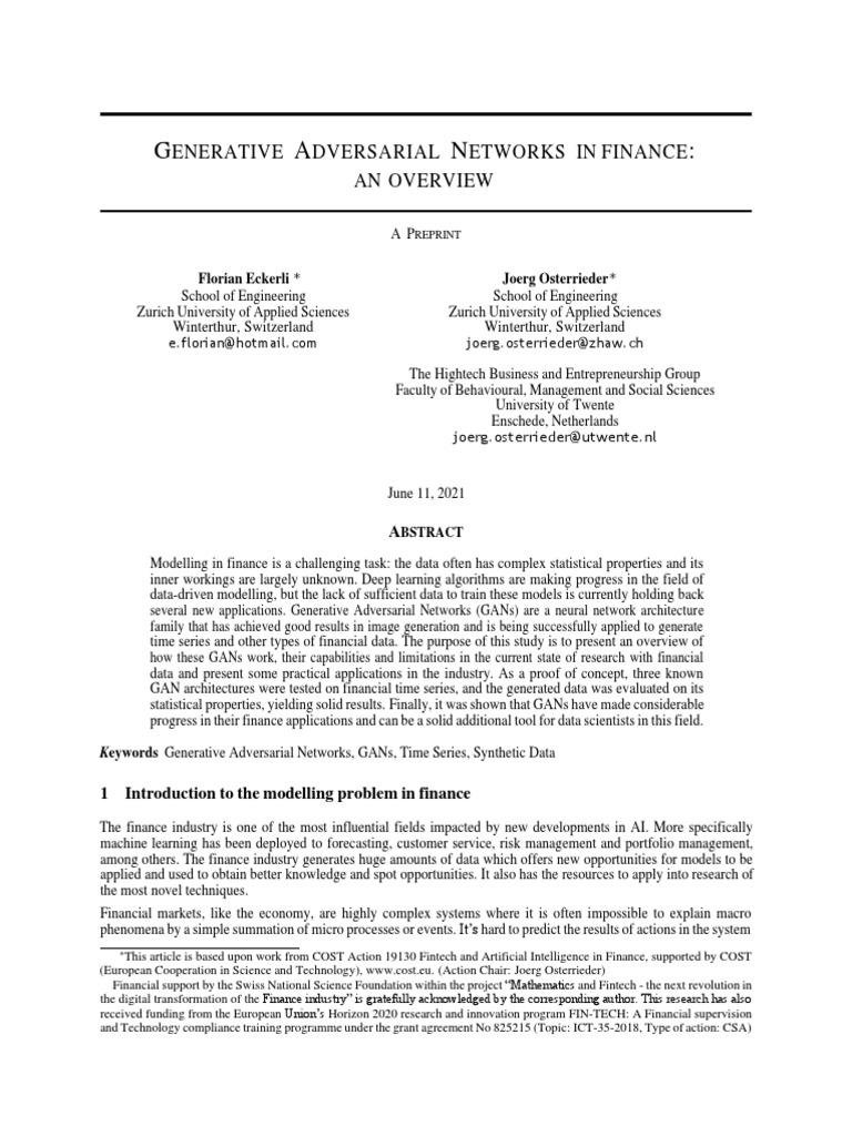 GANs for Synthetic Financial Data | PDF | Artificial Neural Network ...