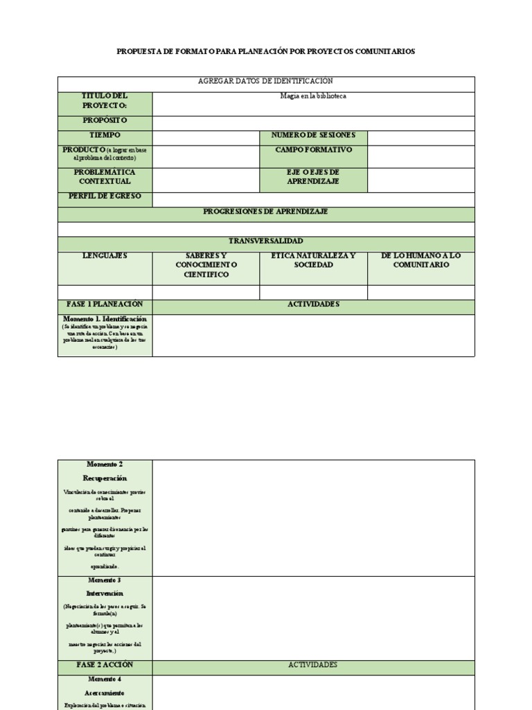 Formato para Planeación de Proyectos Comunitarios | PDF | Aprendizaje ...