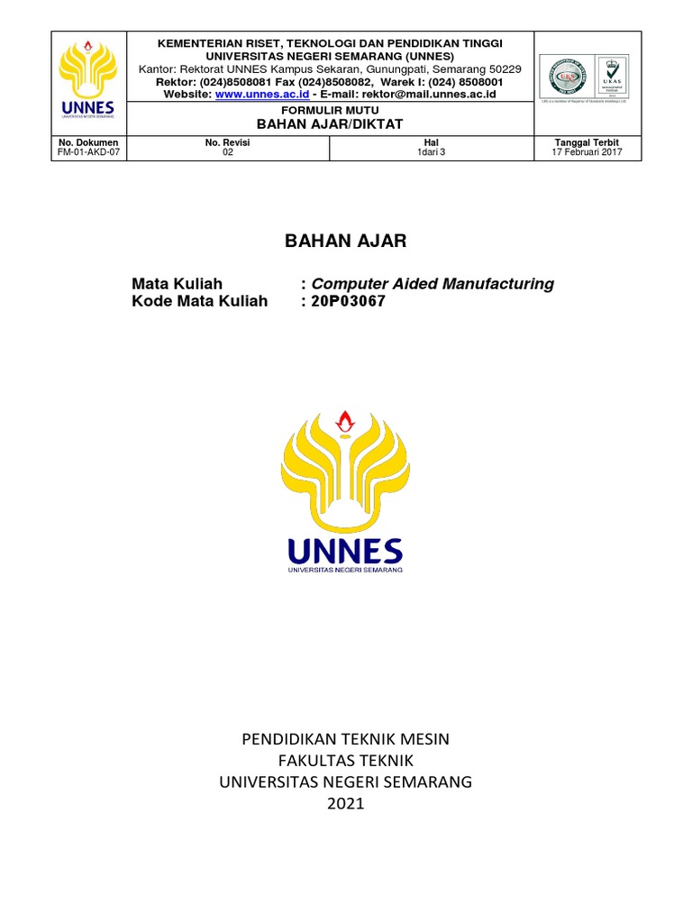 Bahan Ajar Computer Aided Manufacturing (CAM) FM-01-AKD-07-rev-02 ...