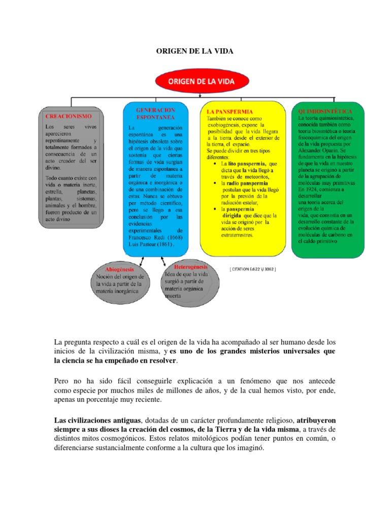 Teorías sobre el origen de la vida | PDF | Abiogénesis | Vida