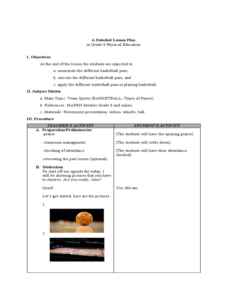 Grade 8 Basketball Passing Lesson Plan | PDF | Thumb