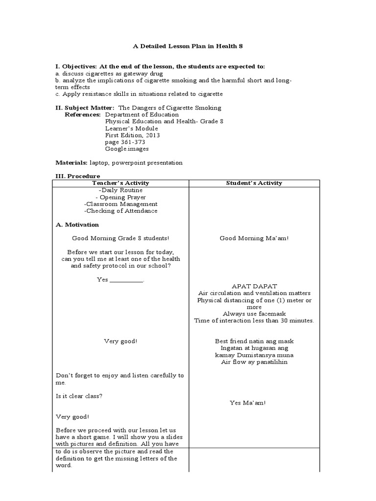Dangers of Cigarette Smoking in Health 8 | PDF | Cigarette | Tobacco ...