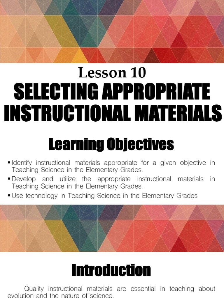 Lesson X Selecting Instructional Materials PDF Curriculum