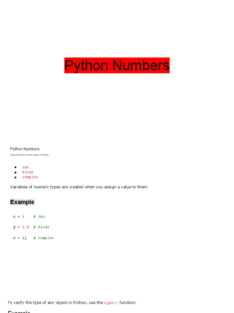Python Numbers | PDF | Integer (Computer Science) | Numbers