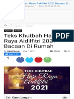 Teks Khutbah Hari Raya Aidilfitri 2021 Bacaan Di Rumah