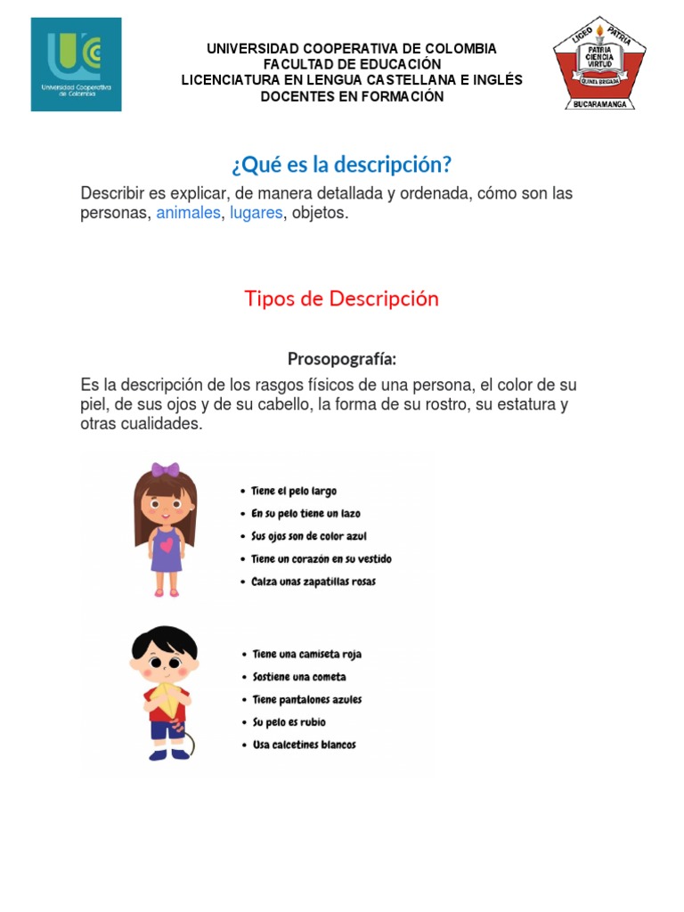 Tipos de Descripción para Niños | PDF | Estudios de idiomas extranjeros