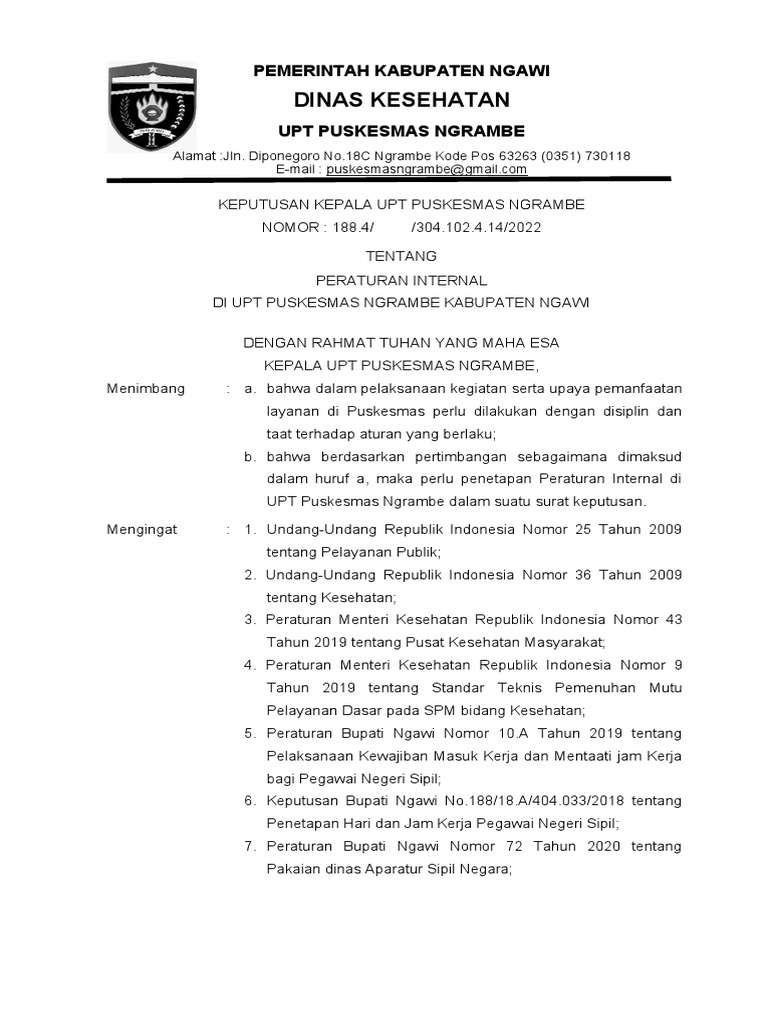 SK Peraturan Internal 2022 | PDF