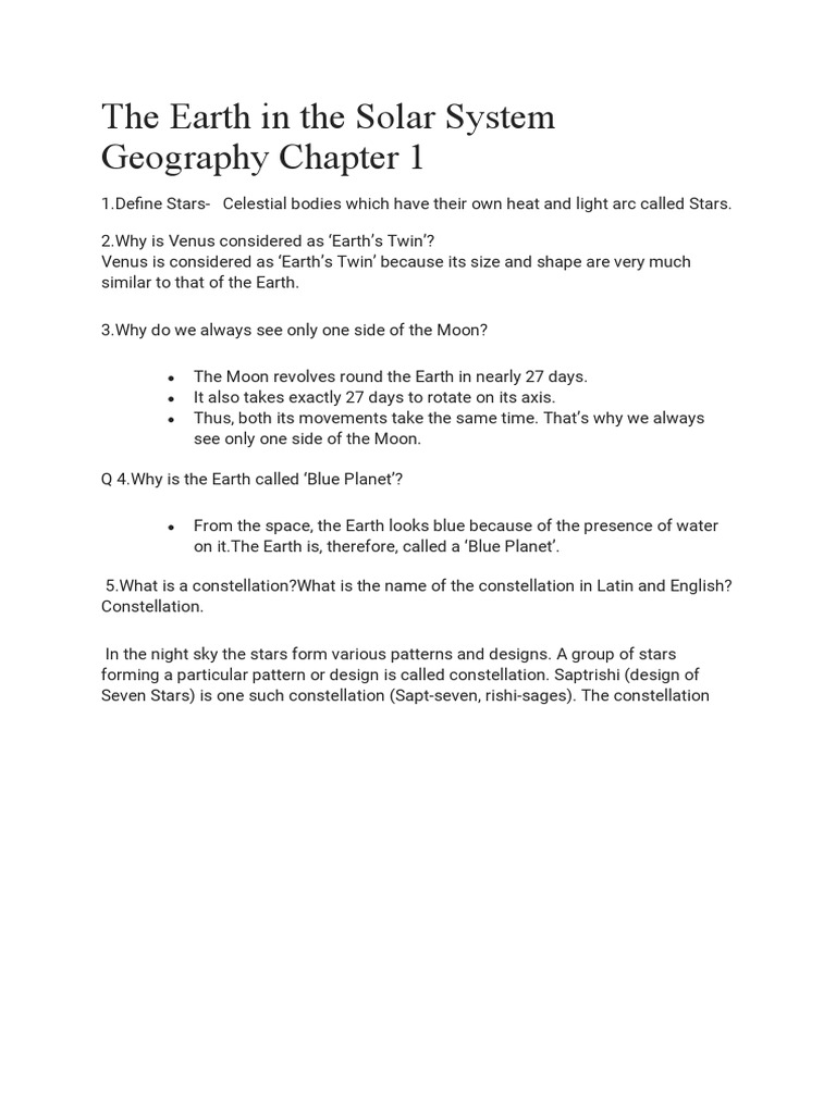 Earth’s Position in the Solar System | PDF | Planets | Earth
