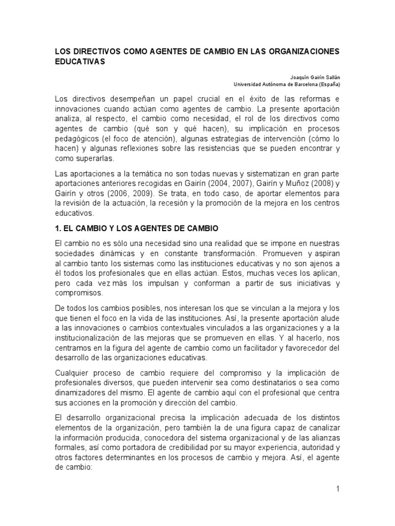 Directivos como Agentes de Cambio Educativo | PDF | Liderazgo | Motivación