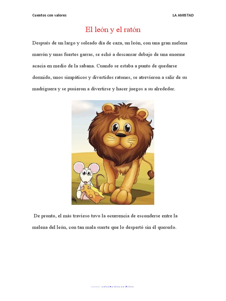 El león y el ratón: amistad y valores | PDF | León