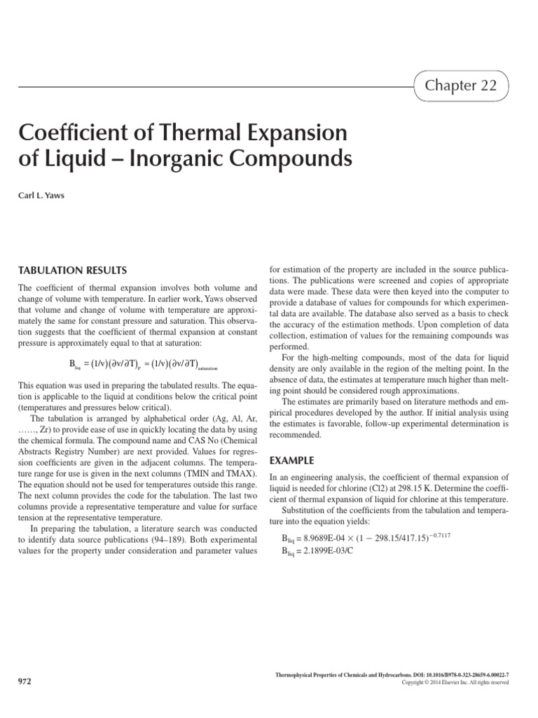 Coefficient of Thermal Expansion of Liquid Compounds PDF