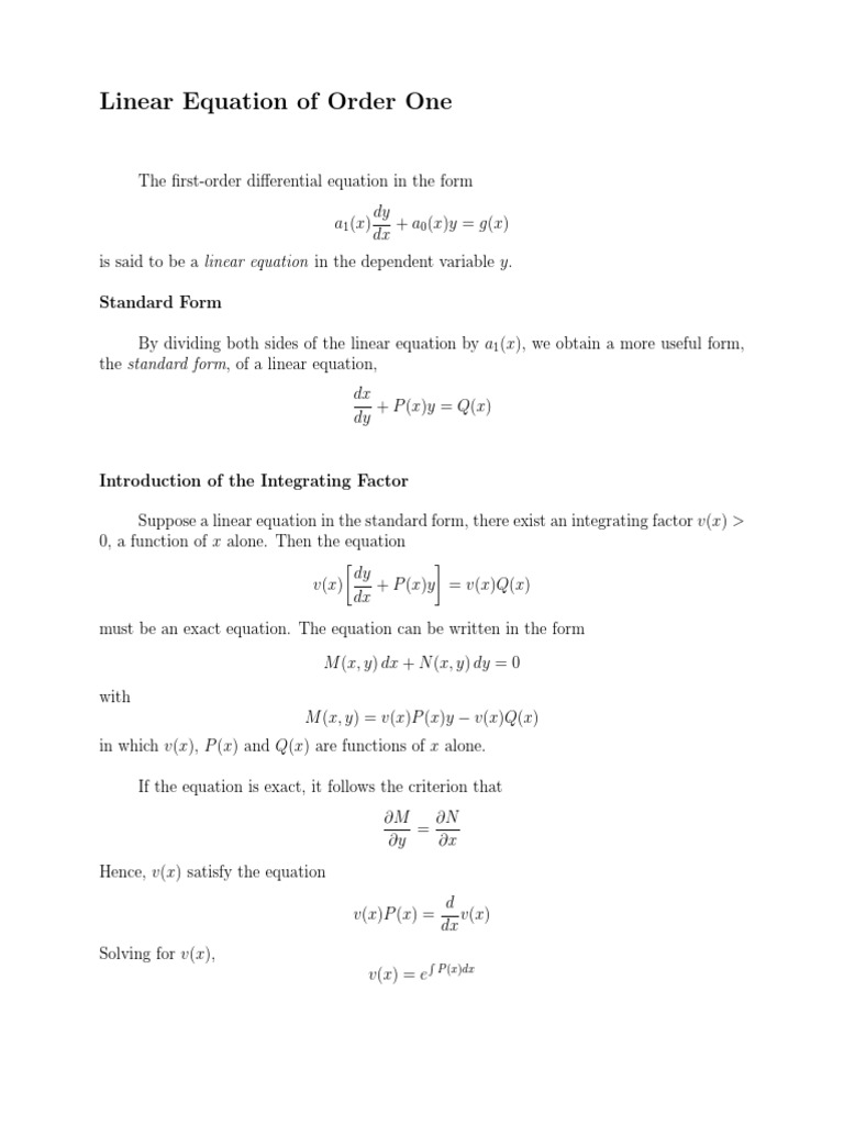 8 Linear Equation of Order One | PDF | Equations | Mathematics